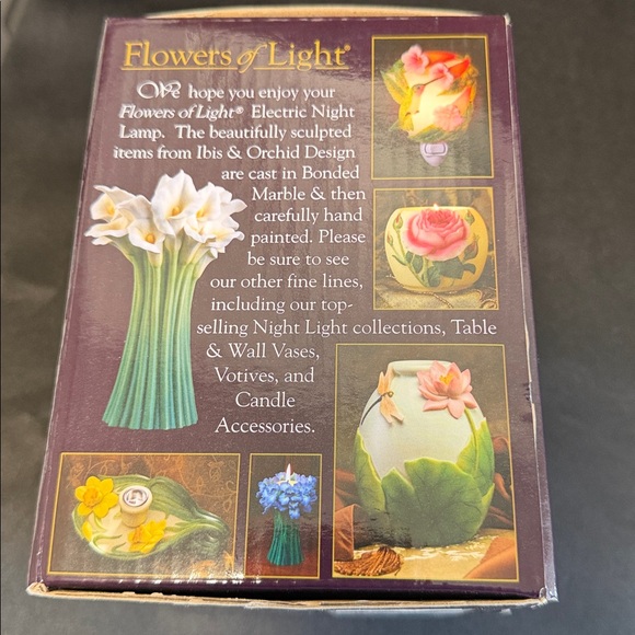 Flowers of Light Hand Painted Bonded Marble Electric Blue Hydrangea Night Lamp - Picture 9 of 10